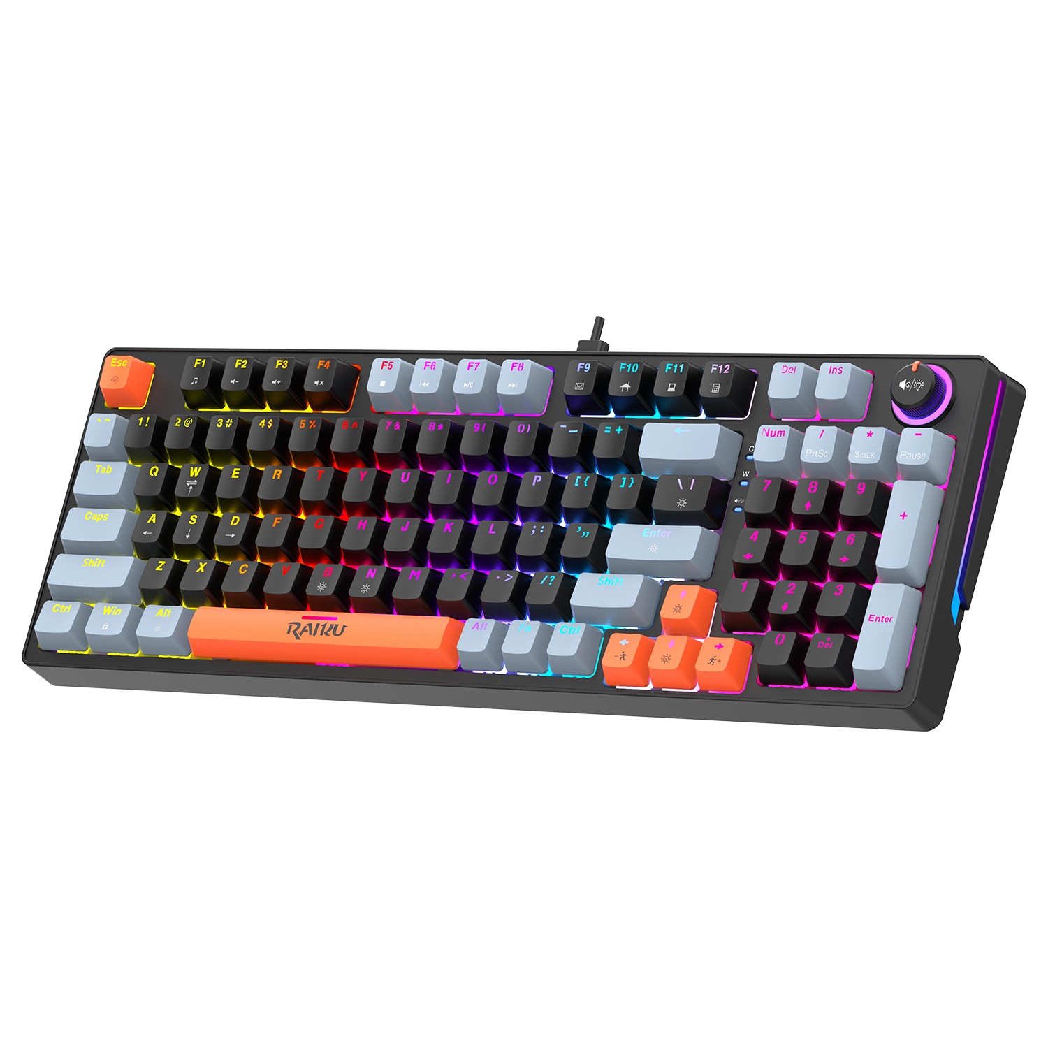 98-Key Mechanical Gaming Keyboard RGB Wired Compact with Volume Control Knob