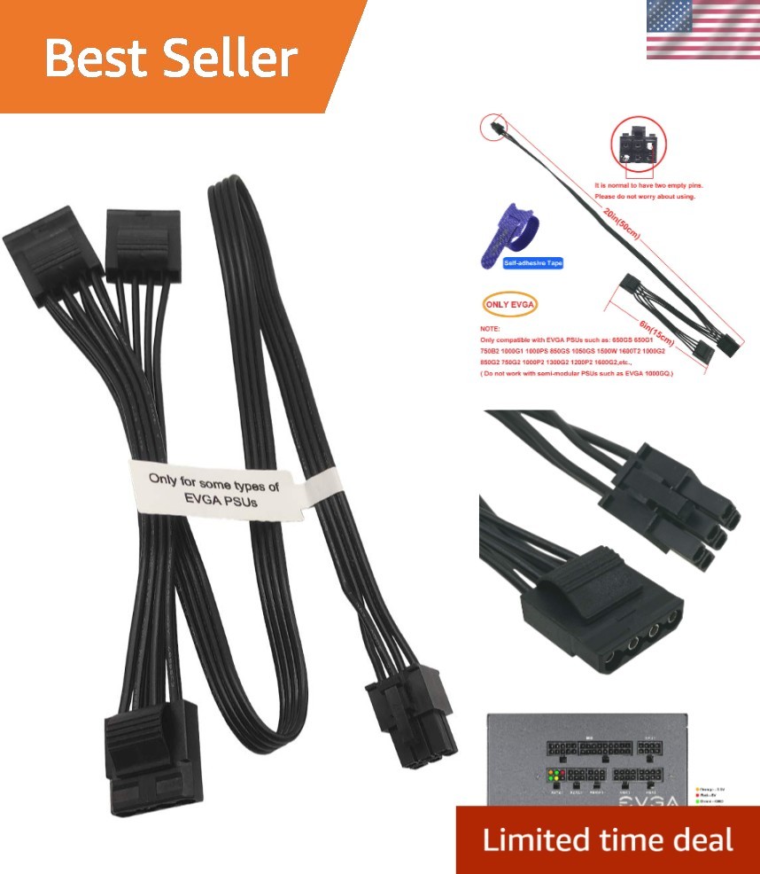 Reliable 20 Inch 6 Pin to 3X Molex Adapter for Specific EVGA Power Supplies