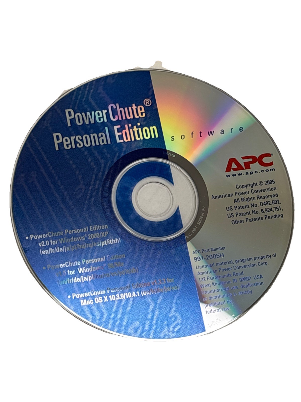 APC PowerChute Personal Edition Software CD 991-2005E 2003