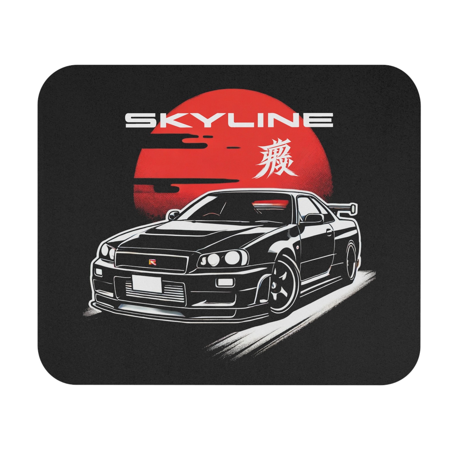 Skyline R34 GT-R Mouse Pad – Black JDM Car & Rising Sun Design