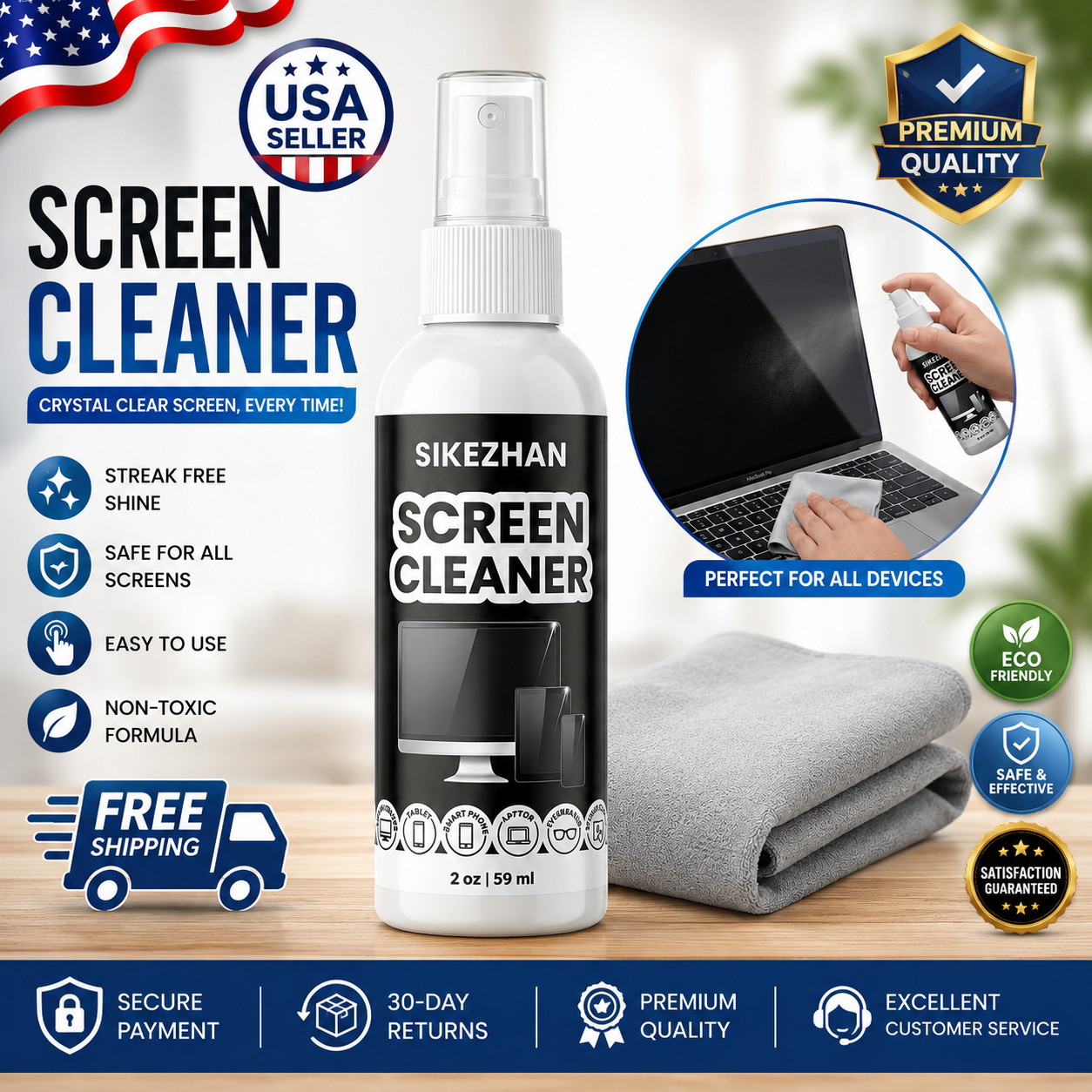 Screen Cleaner Kit Spray & Microfiber Cloth for Laptop Phone TV