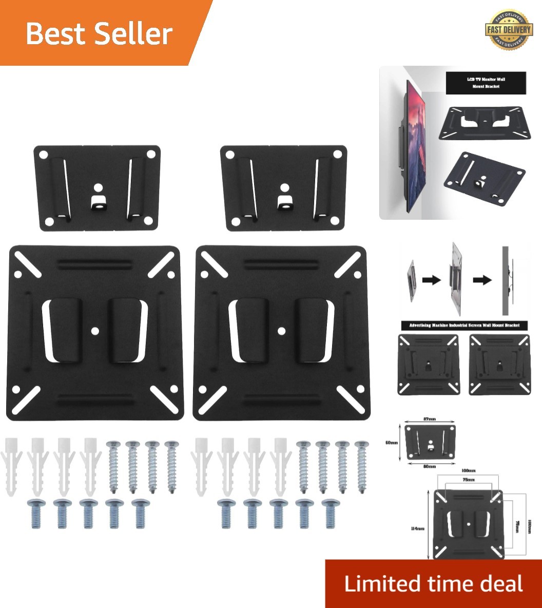 Versatile Wall Mount Bracket Set for 14-24 inch LCD TVs - Sturdy and Spacious