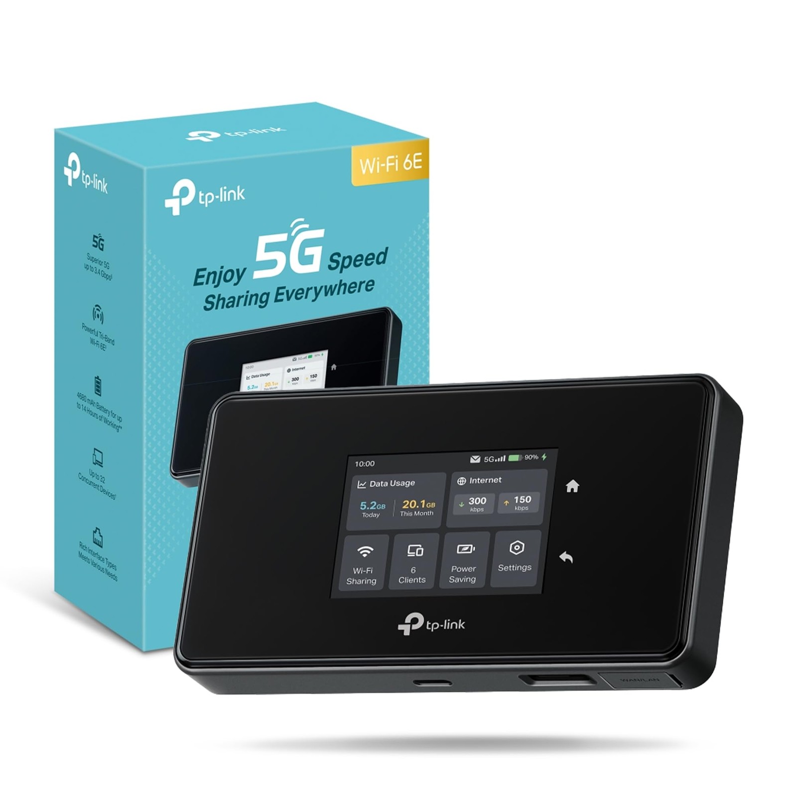 TP-Link M8550 Mobile 5G Router with Sim Slot, AXE3600 WiFi 6E,Tri Band Mifi,Touc