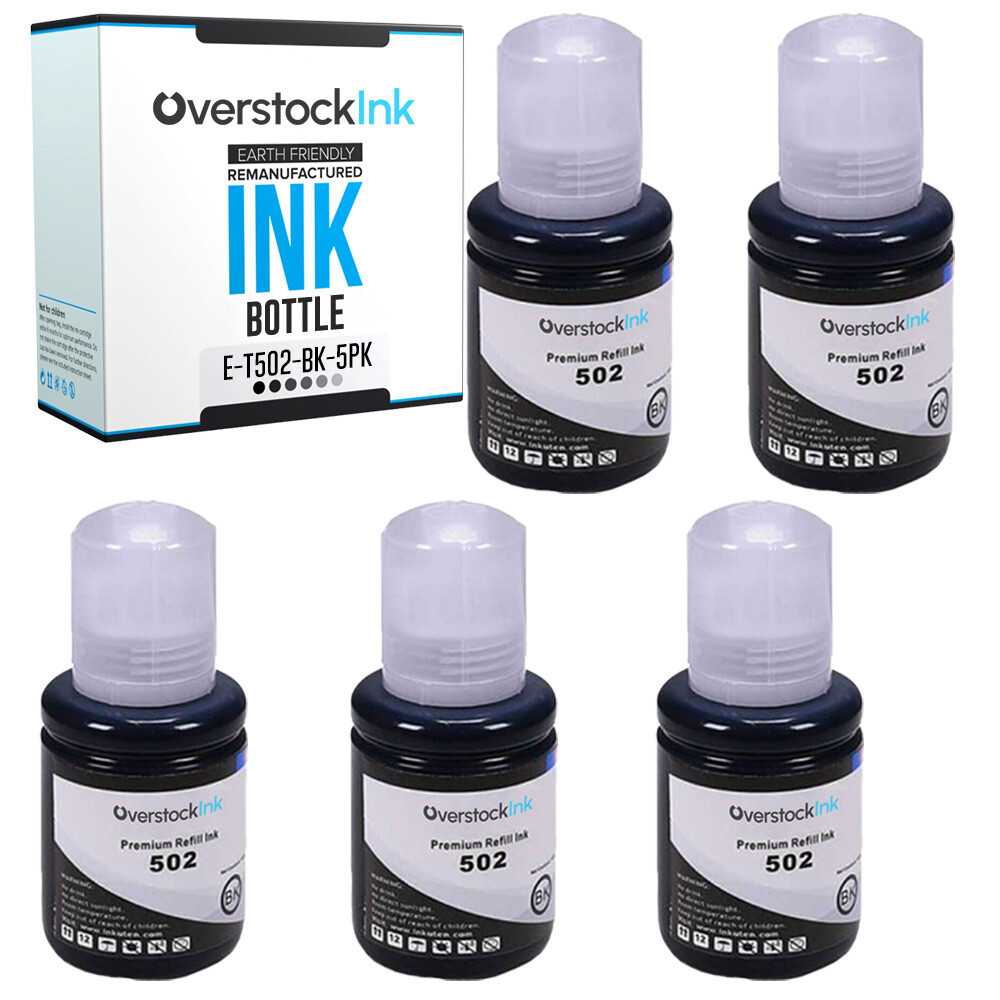 5PK Replacement T502BK Ink Bottles for Epson EcoTank ET-4760 ET-4850 ET-4856