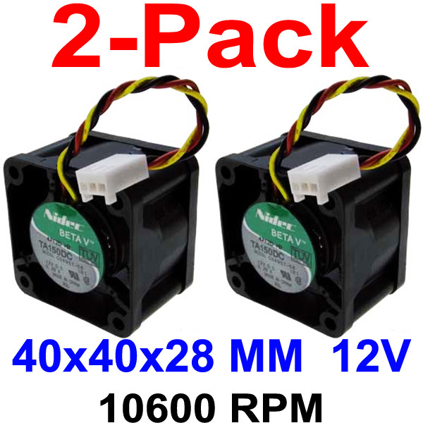 Nidec 12V 0.29A 40x40x28mm Case Fan 3PIN Speed Sensor (2-Pack)