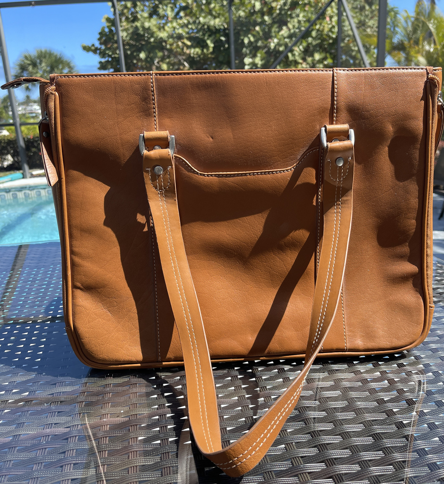 Foray Womens Briefcase-Styled Brown Leather Laptop Work Study Shoulder Bag