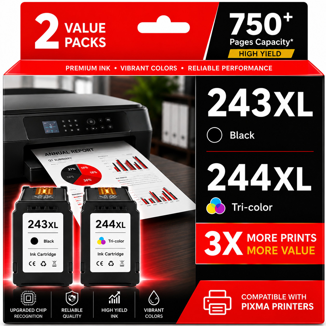 PG-243XL CL-244XL Ink Cartridge Compatible with Canon MG2924 MG2950 TS302 TR4520