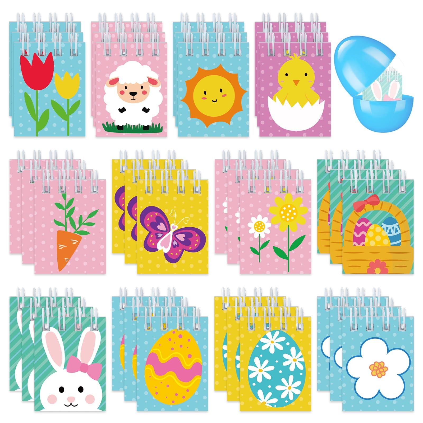 48 Pcs Mini Spiral Easter Notepads Set for Kids with Designs Top... 
