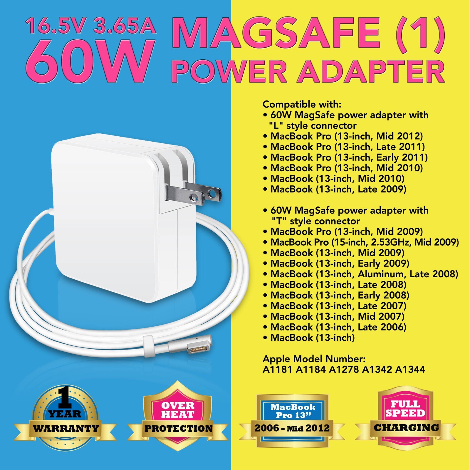 NEW 60W AC Power Adapter Charger for Macbook Pro 13" 13.3" A1278 2009-2011 L-Tip