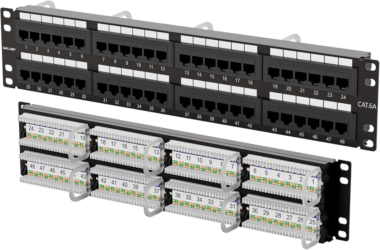iwillink 10Gbps Cat6A Patch Panel 48 Port UTP 19-Inch, Wallmount or Rackmount 2U