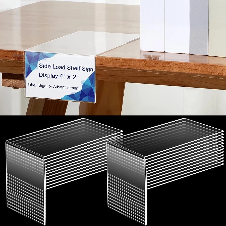 Feifeiya 24 Pcs Acrylic Library Moveable Shelf Label Holders Bulk Talker 4" x 2"