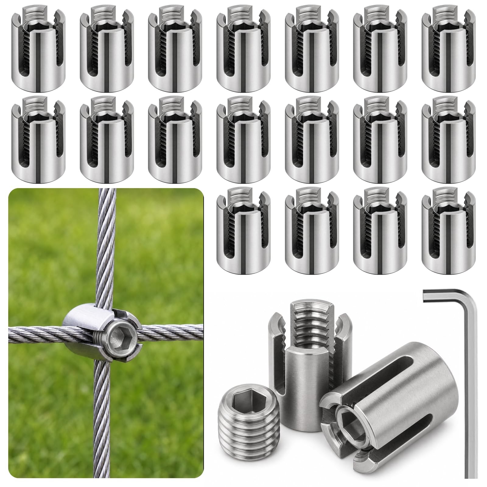 20 PCS 1/8 Inch 3mm T316 Stainless Steel Cable Cross Clamp Wire Trellis Kit