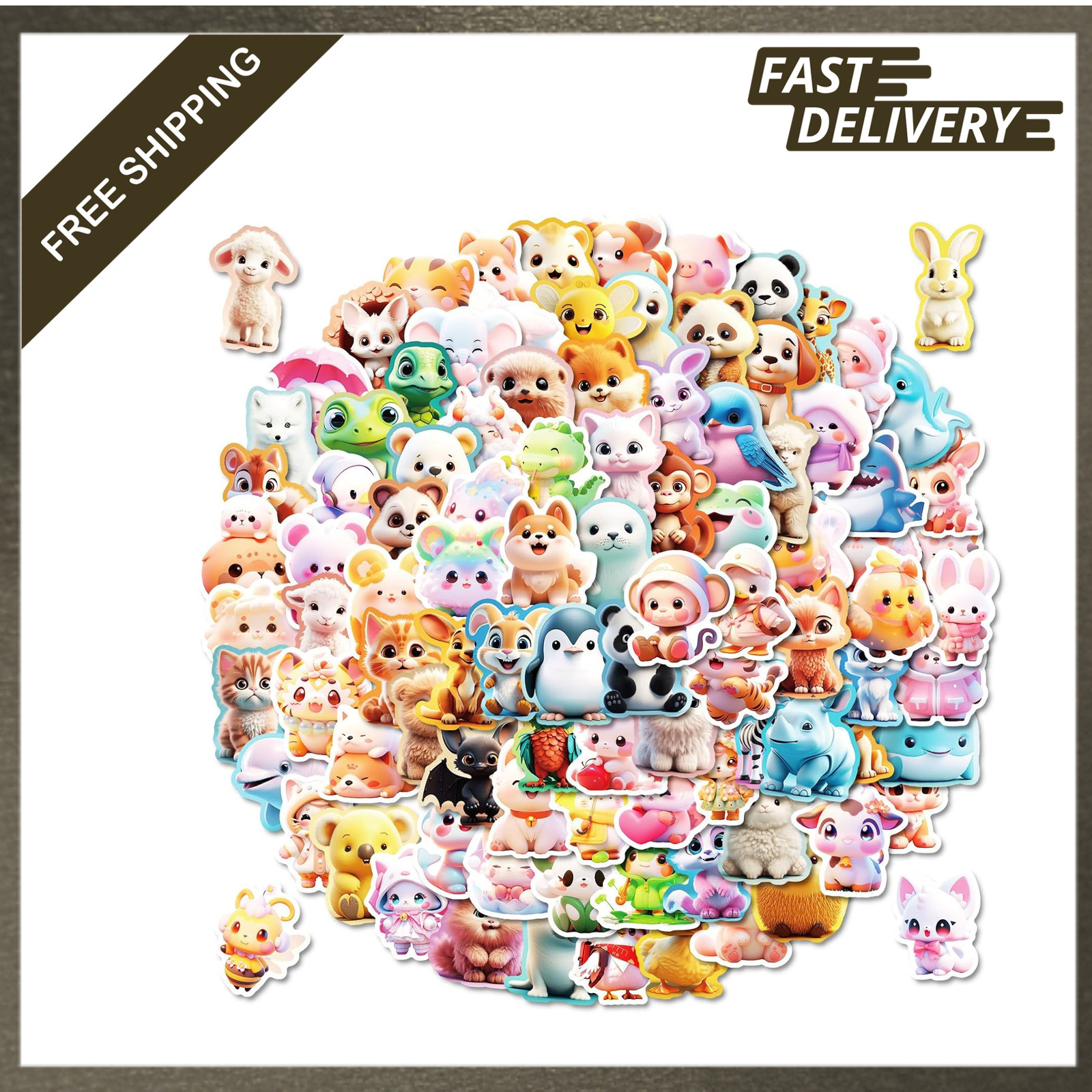 100pcs Waterproof 3D Animal Stickers for Kids Teens Boys Girls Laptop Water