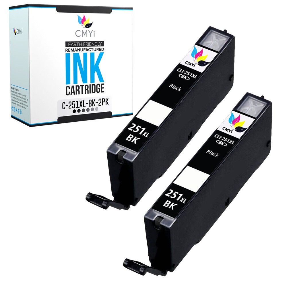 CMYi 2-Pack CLI-251XL Black Ink Cartridges for Canon PIXMA MX922 iP7220 iP8720