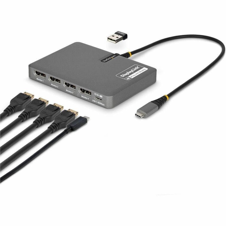 StarTech USB-C to Quad-Monitor Workstation Adapter, 4K 60Hz DisplayPort, 140W PD