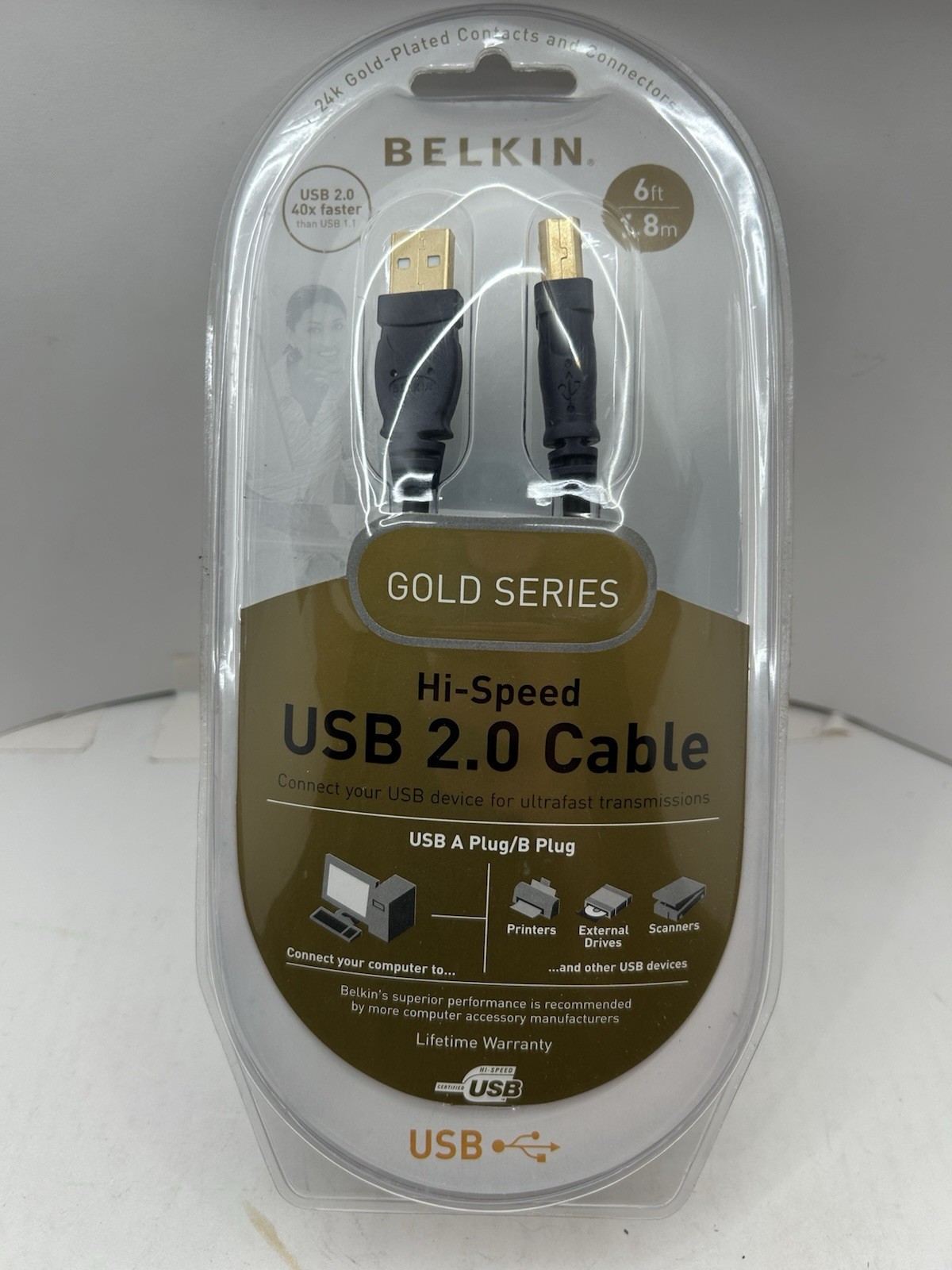 New Belkin Gold Series USB 2.0 Device Cable, A/B, 6', 1.8 Black