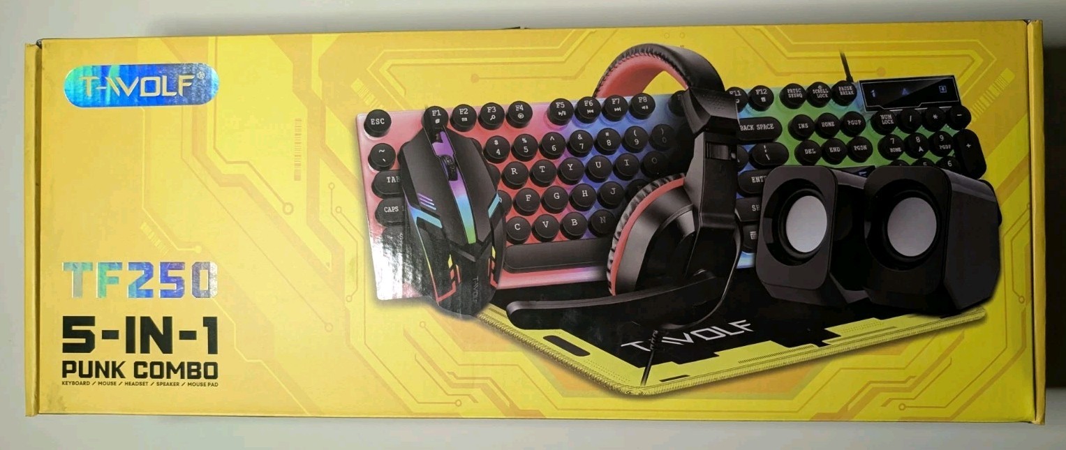 T-WOLF TF-250 4-in-1 Wired USB Gaming Combo Backlit Punk Combo 