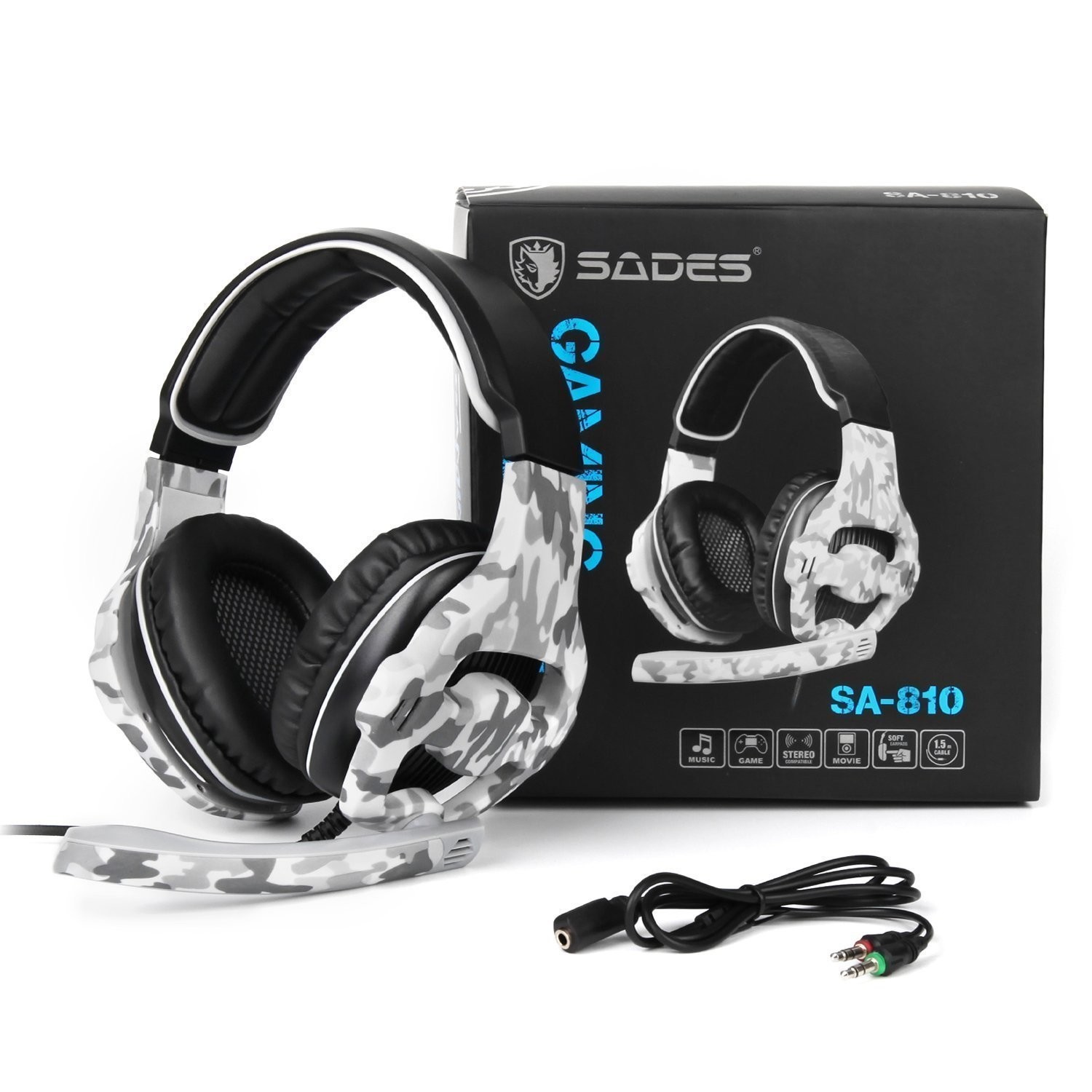 Sades SA810 Gaming Headphone for PS4, Xbox, PC Mac Sound Stereo Mic 3.5mm Camo