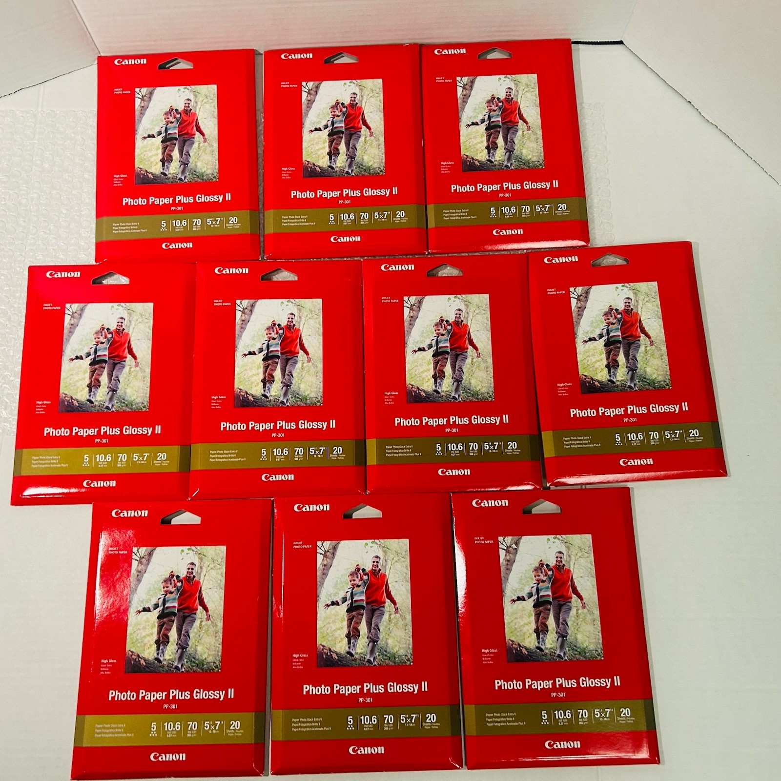 Lot 10x Canon Photo Paper Plus Glossy II 5x7 PP-301:  20 Sheet Packs : 200 Total