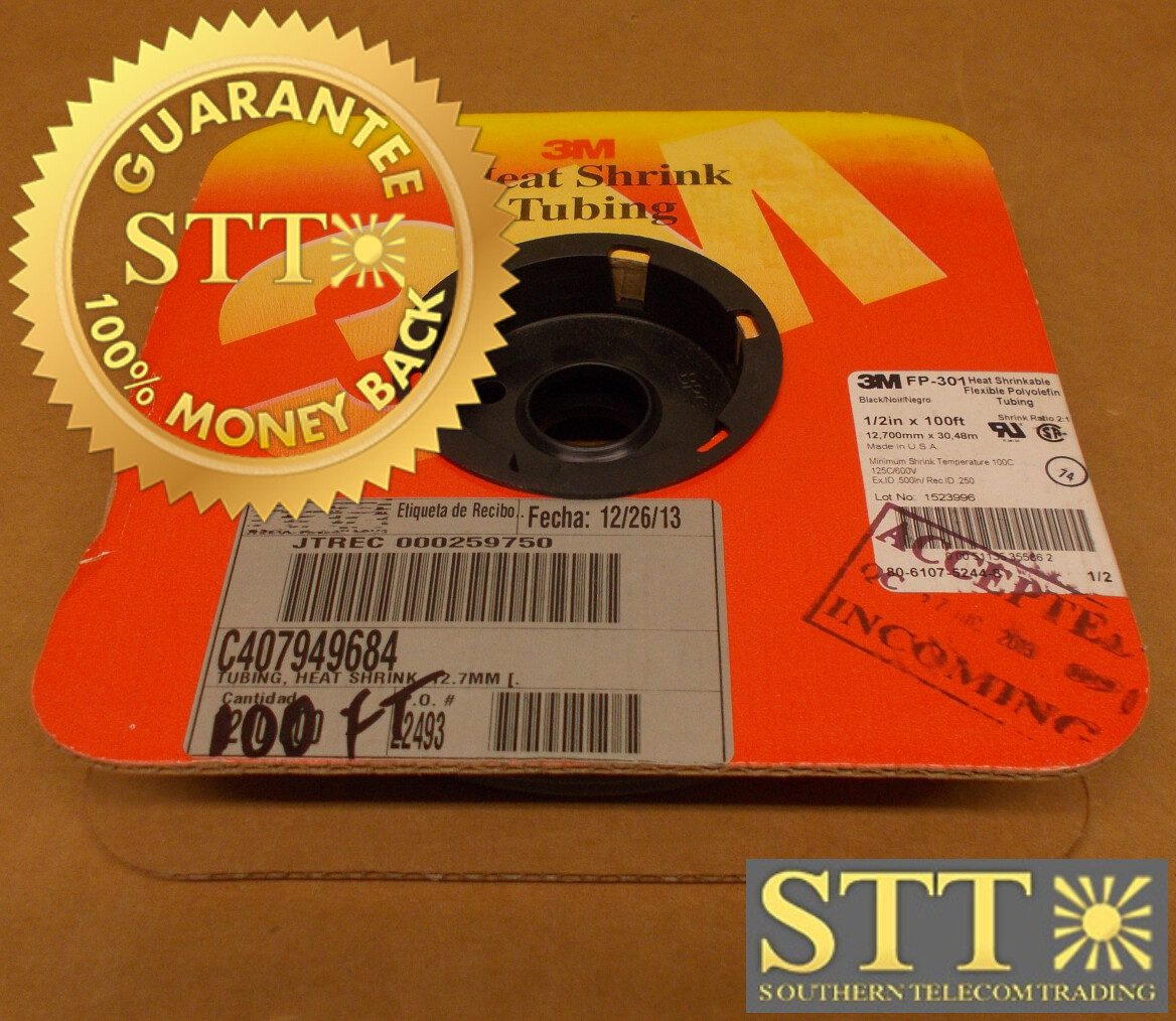FP-301 3M HEAT SHRINK TUBING 1/2 INCH X 100 FT BLACK 80-6107-5244-8 NEW 