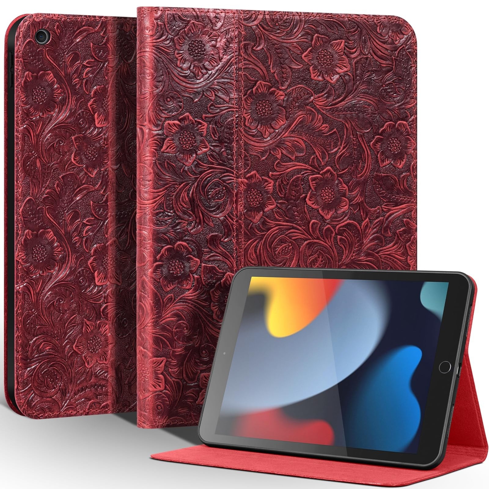 Gexmil Leather Case for iPad 10.2 Inch,9th/8th/7th Gen,Red Floral | Genuine L...