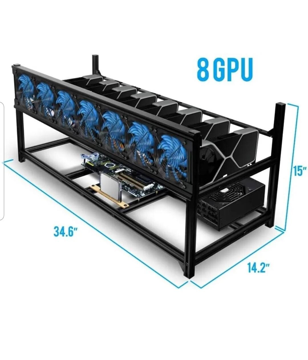 Kingwin KC-8GPU Open Air Case Stackable Black Aluminum Mining RIG- Bitcoin