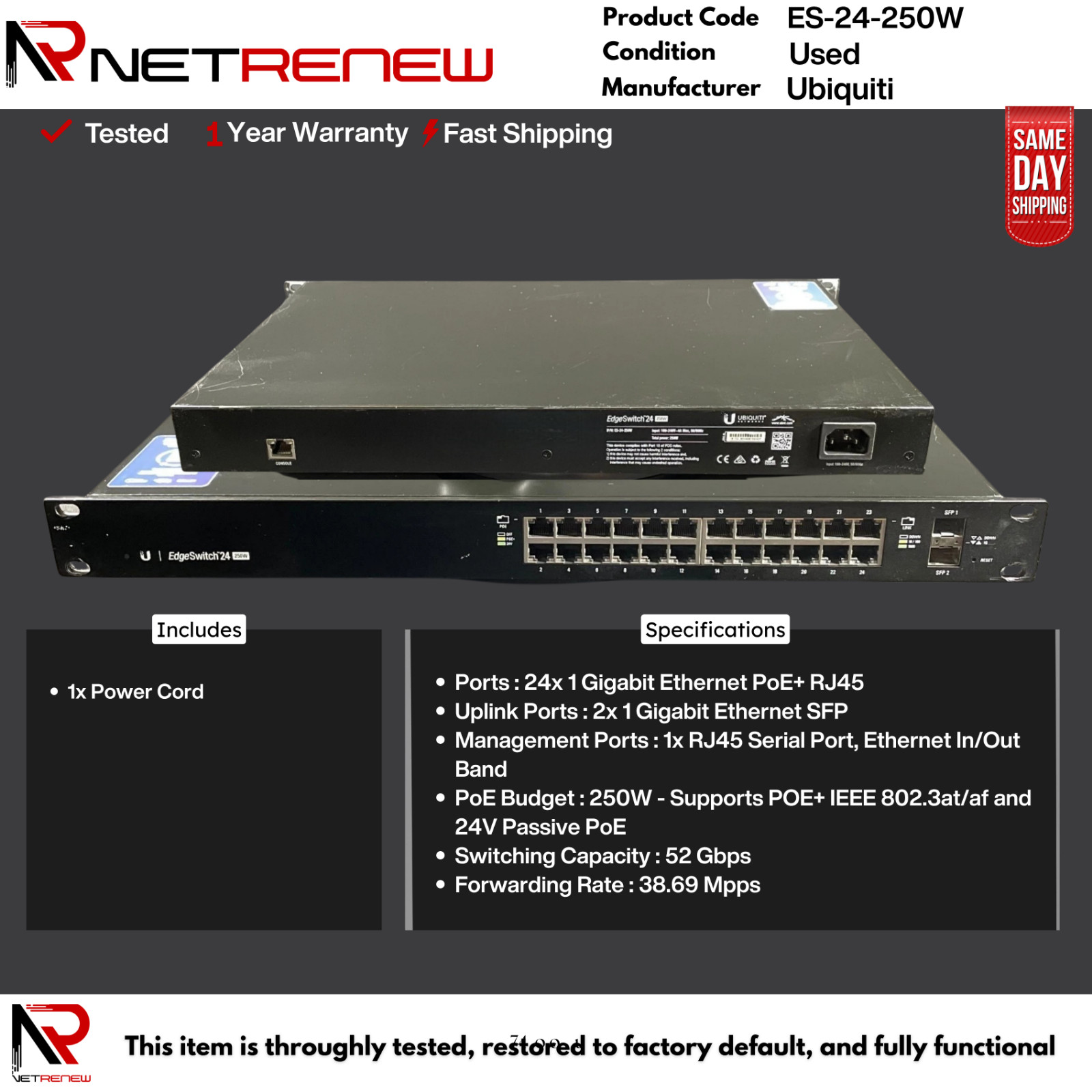 Ubiquiti Networks ES-24-250W EdgeSwitch 24 Port 250W
