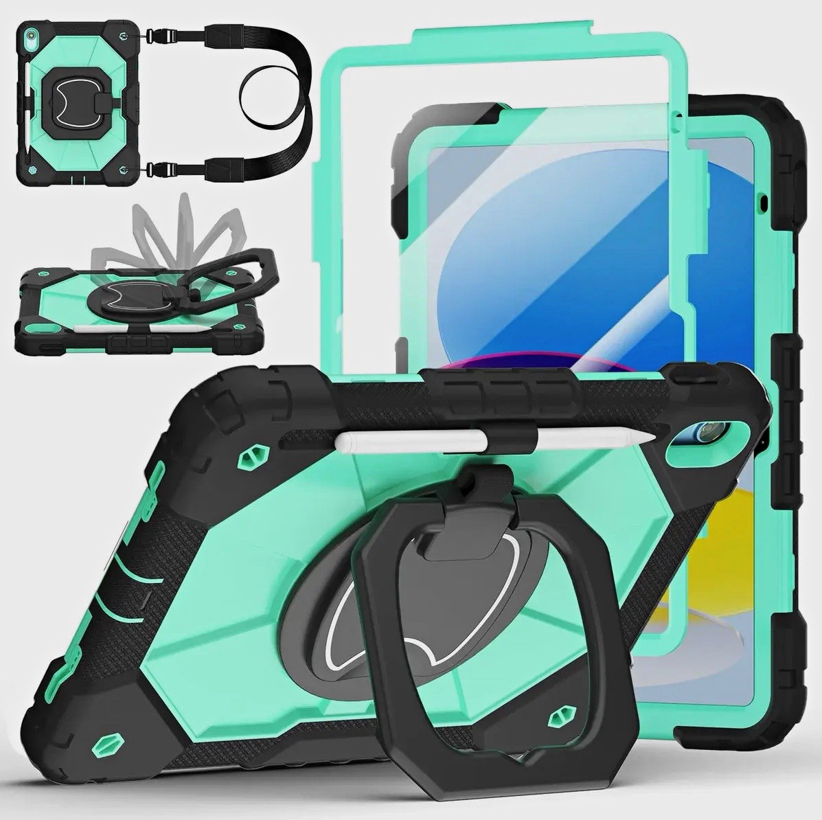 Ubearkk for iPad a16 case with Screen Protector 360 Degree Rotating Stand Strap 