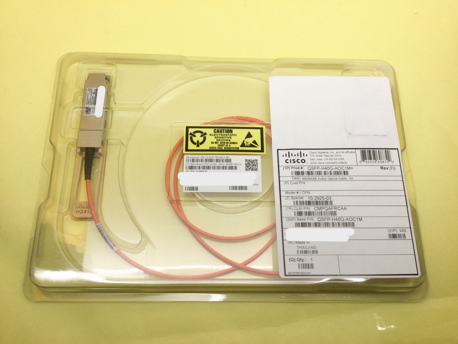 Cisco QSFP-H40G-AOC1M 1m 40GBASE QSFP+ Active Optical Cable 10-2925-03 New