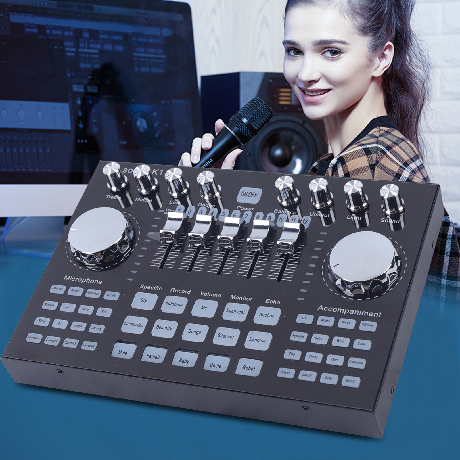 K1 Live Sound Card Bluetooth Digital Audio Mixer For Computer PC Mobile Phone