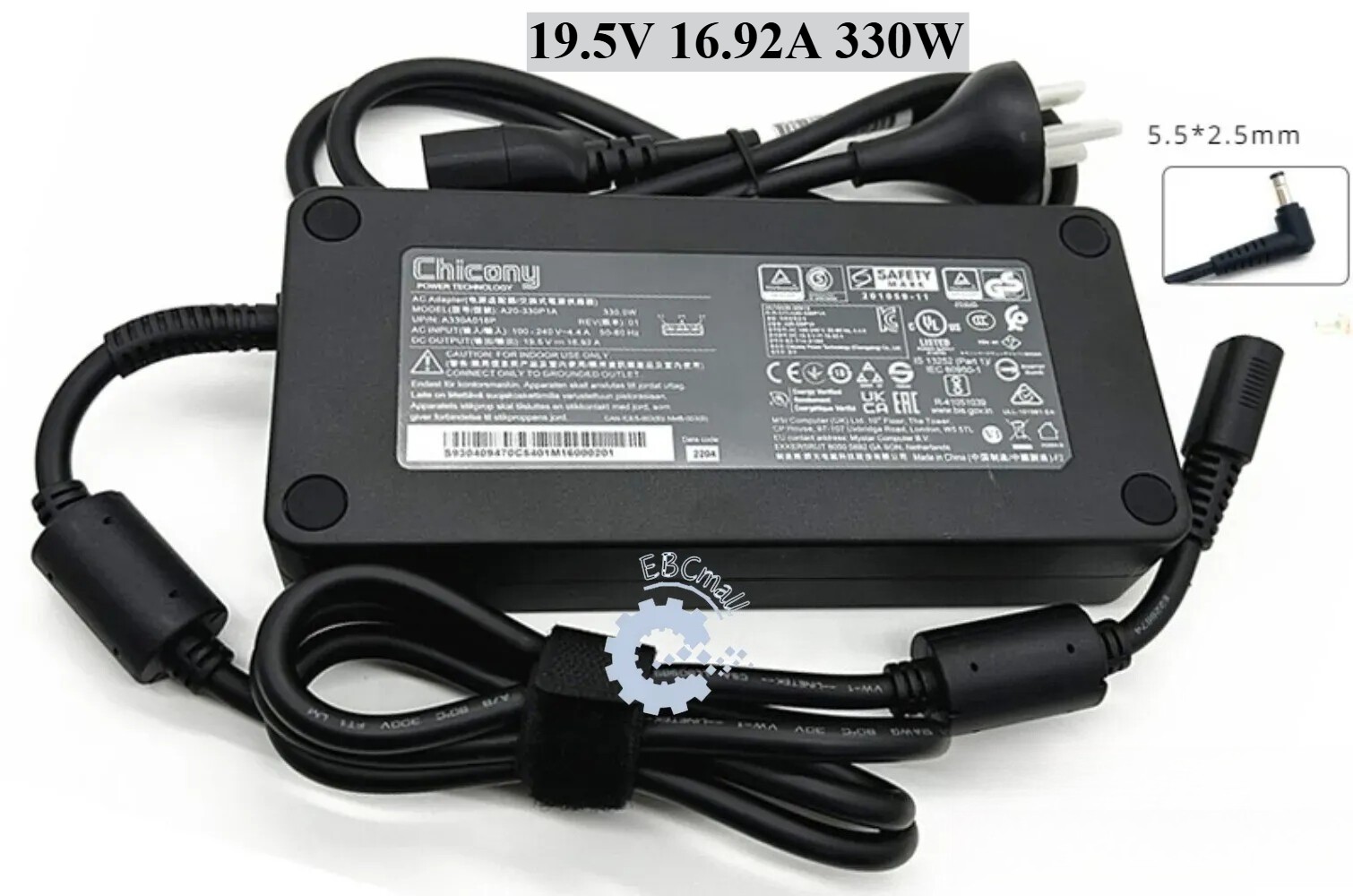 Original Chicony 330W 19.5V 16.92A AC Adapter Charger A20-330P1A 5.5*2.5mm Tip