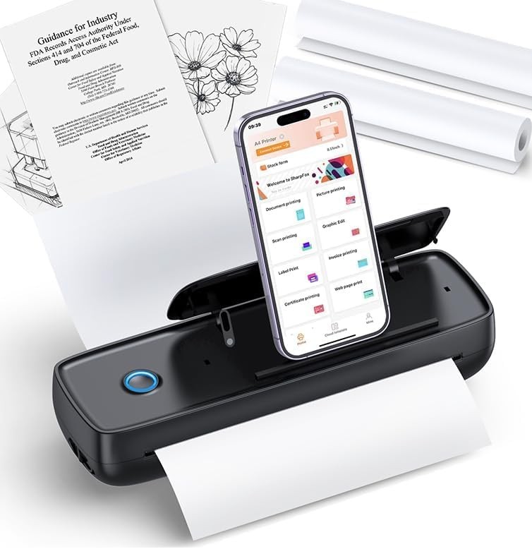 Alinayee Portable Thermal Printer, Wireless & Mini, Android, Laptop| Light Black