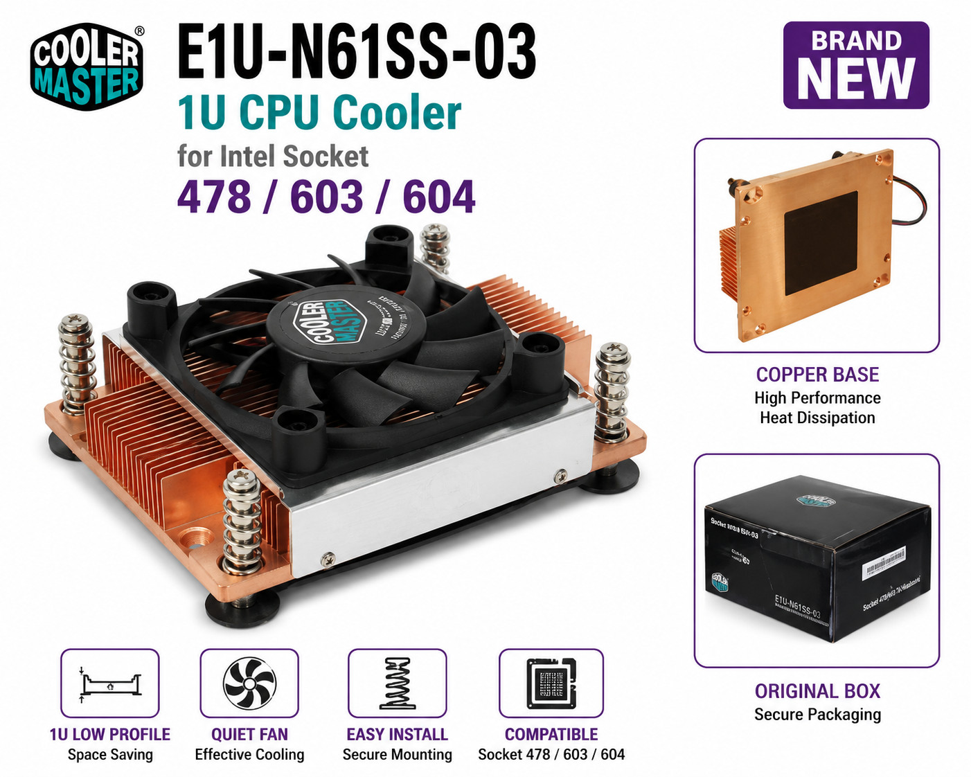 Cooler Master Low Profile CPU Fan for Socket 478 603 604 Copper Heatsink 1U