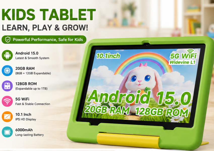 PEICHENG Tablet for Kids with EVA Protective Case, Android 15.0 Toddler Tab PC