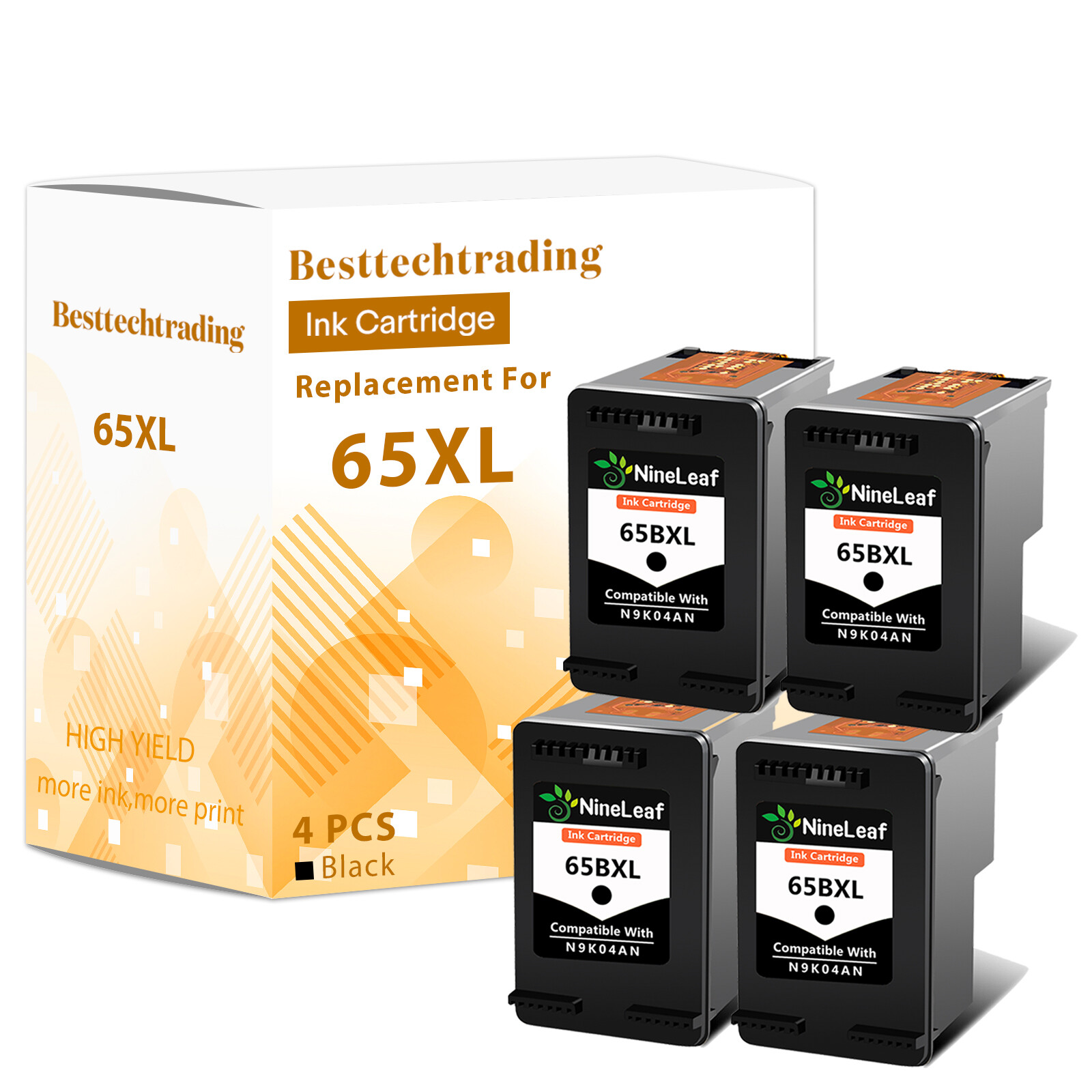 4PK 65XL Black Ink Cartridge FOR HP DeskJet 3720 3730 3735 3750 3752 3762 3764 