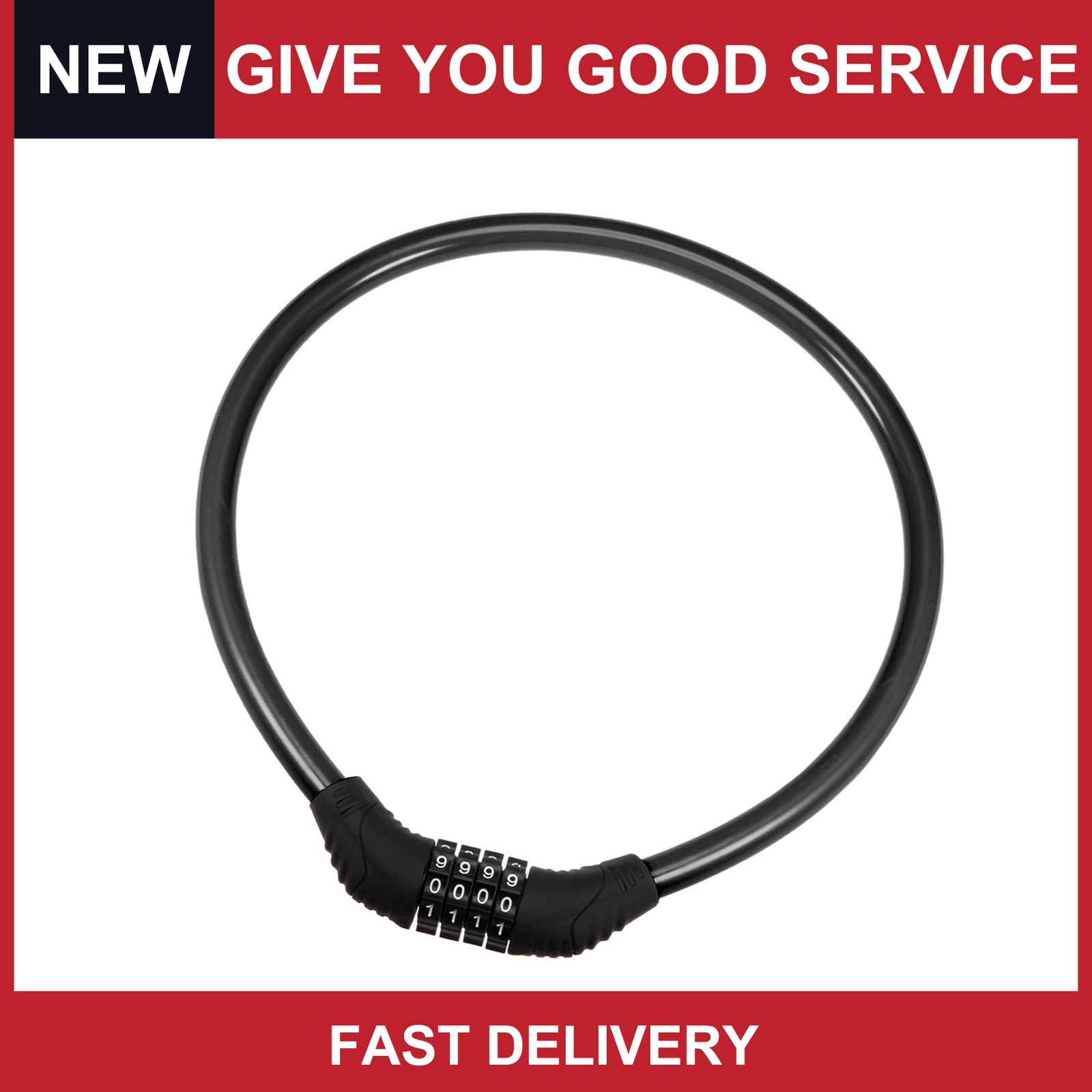 Universal Bike Cable Lock 4 Digit Resettable Combination Lock Black Pack of 1