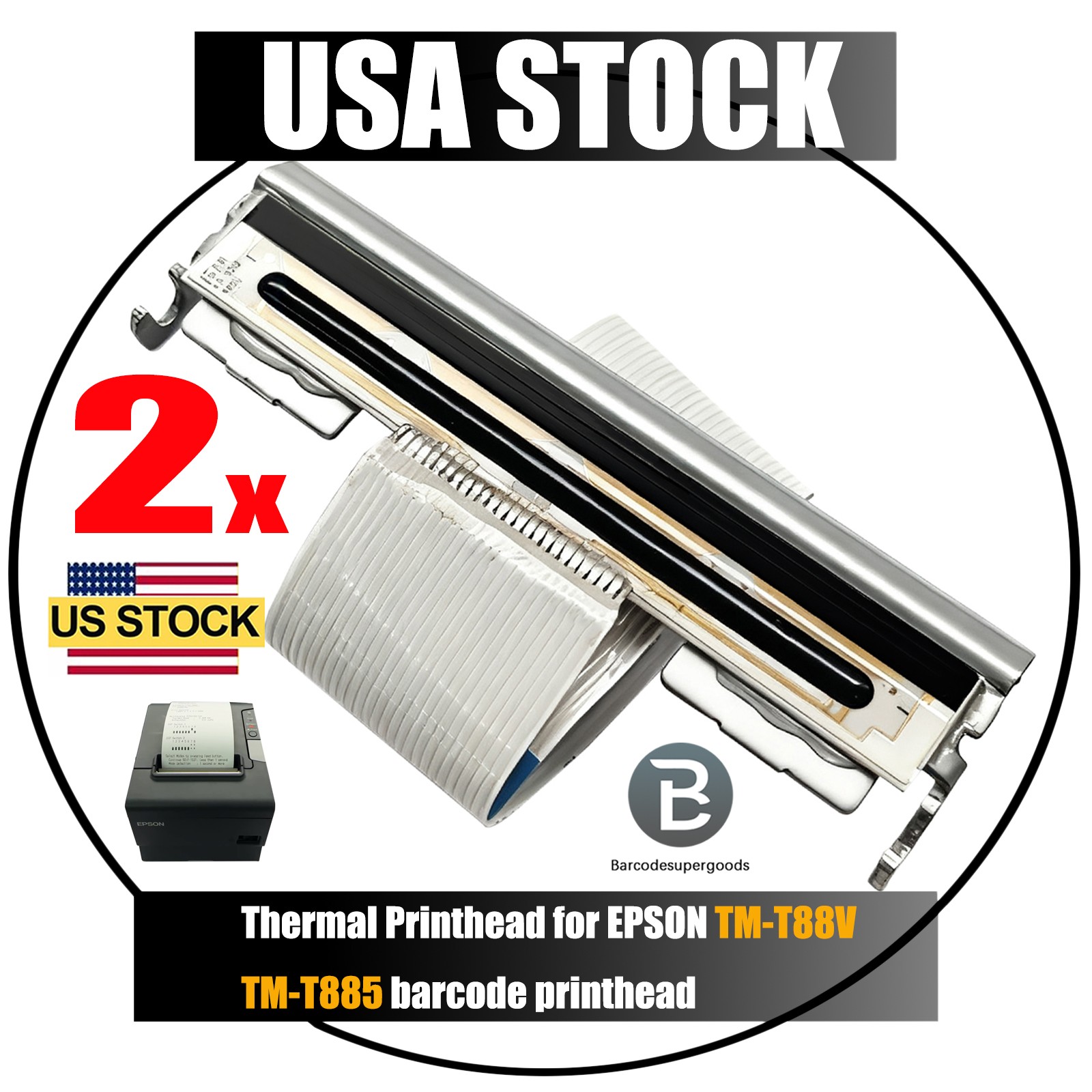 2-Packs Thermal Printhead for EPSON TM-T88V TM-T885 barcode printhead