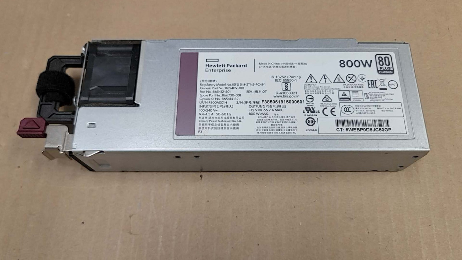 HPE 800W Flex Slot Platinum Power Supply ProLiant G10 865414-B21 866730-001 PC41