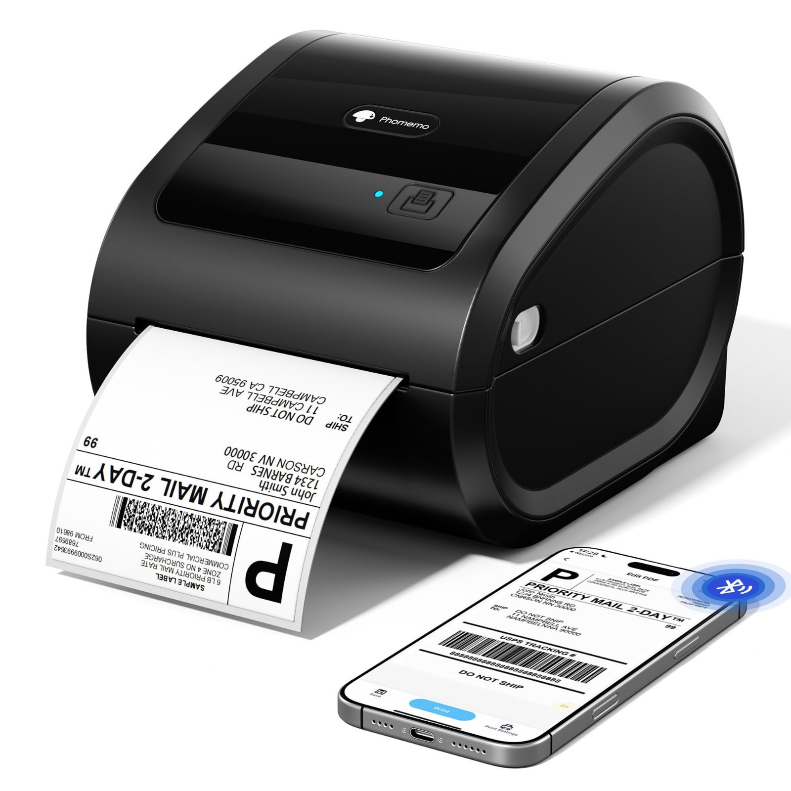 Compact Thermal Label Printer for Business - Bluetooth, Built-in Paper Bin, Fast
