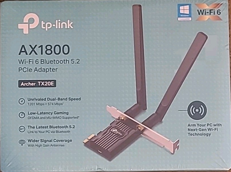 TP-Link WiFi 6 PCIe WiFi Card for Desktop PC AX1800 Archer TX20E Sealed