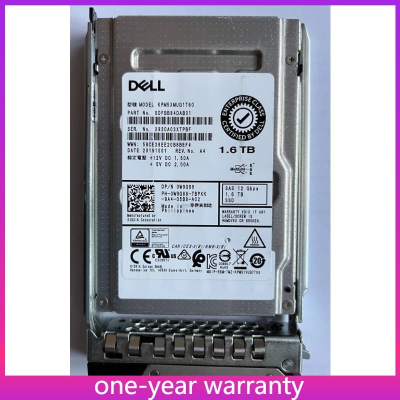 W9G88 0W9G88 DELL KIOXIA KPM5XMUG1T60 1.6TB SAS 2.5" 12Gb/s SSD MU R640 R740 New