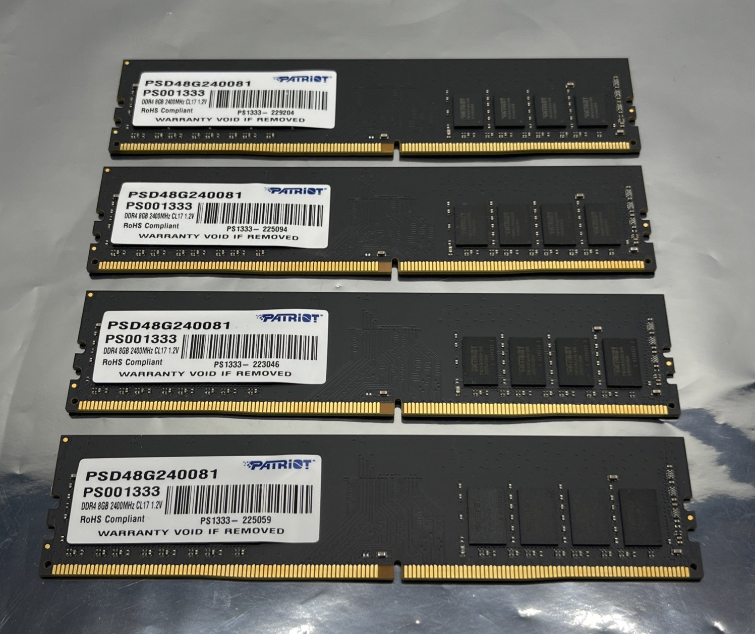 Lot of 4 Patriot 8GB (32GB) Memory RAM DDR4 PC4-19200 2400MHz PSD48G240081
