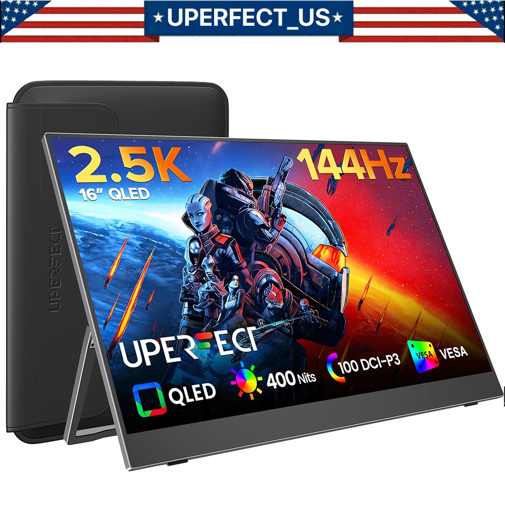 UPERFECT Portable Gaming Monitor 144Hz 2.5K, 16” 100% DCI-P3 QLED for Laptop PS5