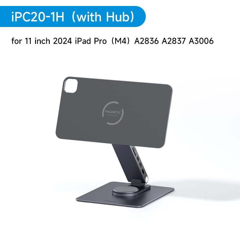 HAGIBIS MAGNETIC IPAD STAND WITH USB C DOCKING STATION, 360° ROTATABLE -  GRAY