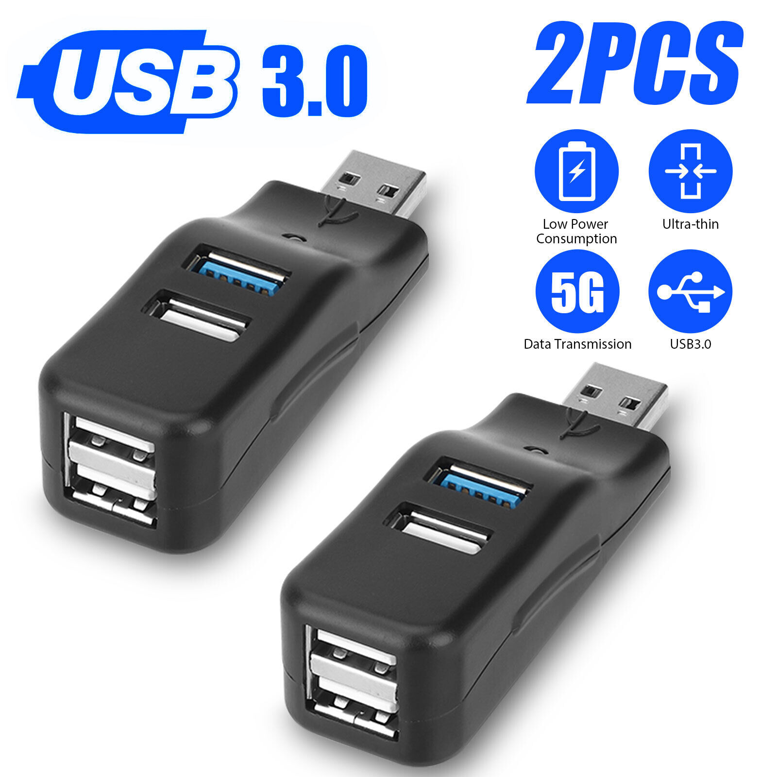 2pcs 4 Ports USB 3.0 Hub Adapter Portable 5Gbps Splitter Box for Desktop Laptop