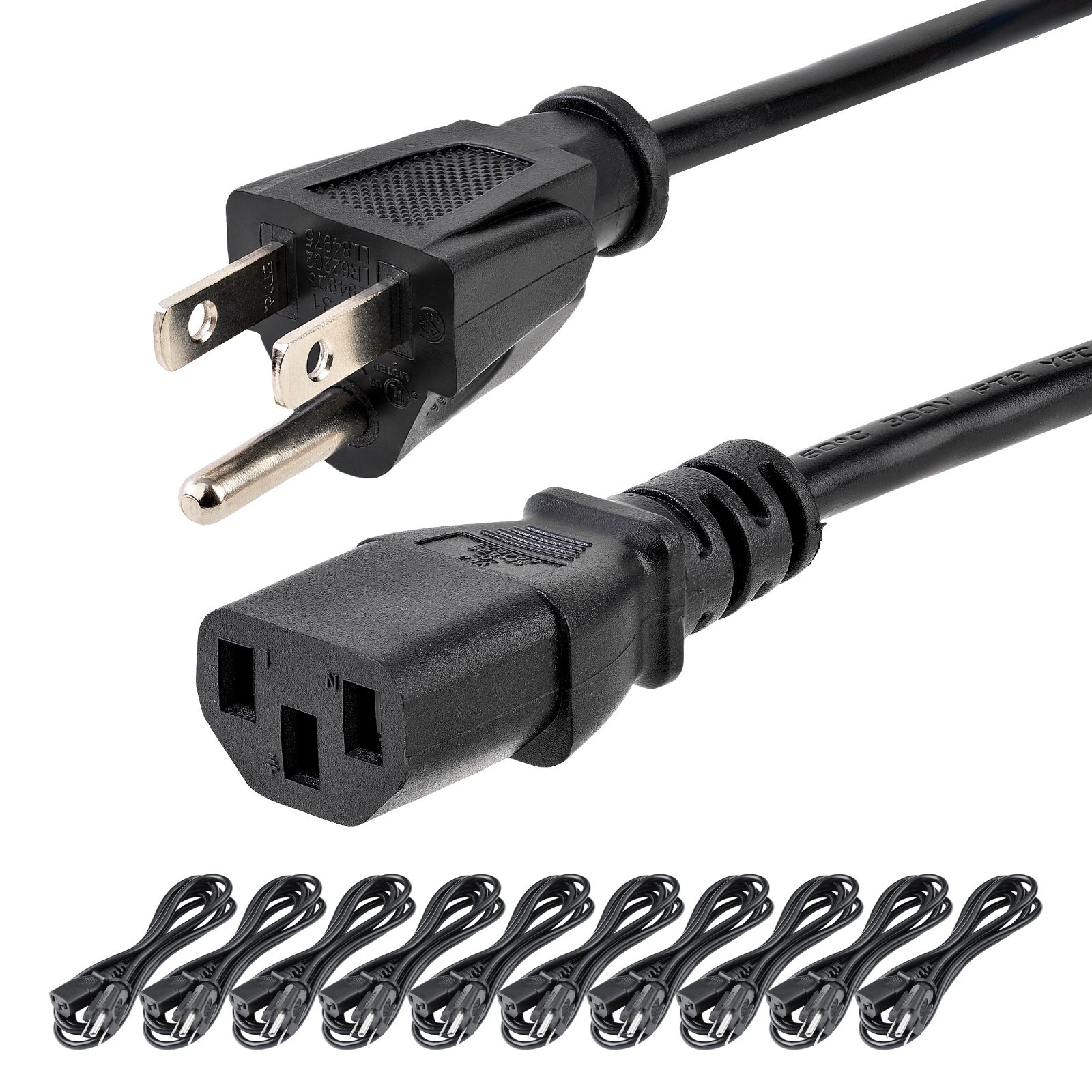 Power PCs Monitors & Printers: 10-Pack 6ft NEMA 5-15P to C13 AC Cords 18AWG