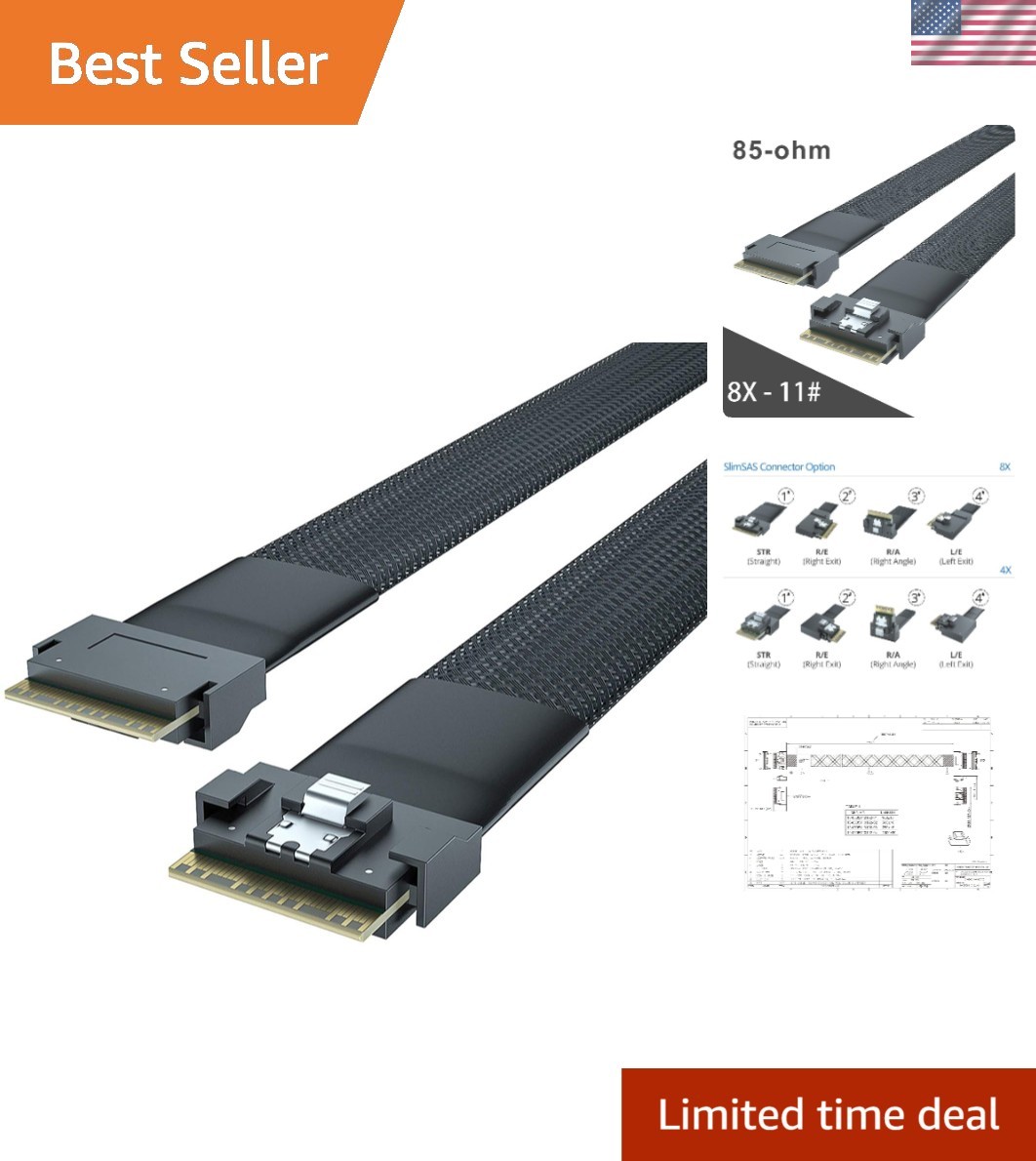 Robust 24G SlimSAS SFF-8654 to SFF-8654 Cable - 85-Ohm, 24Gbps for AI/ML Systems