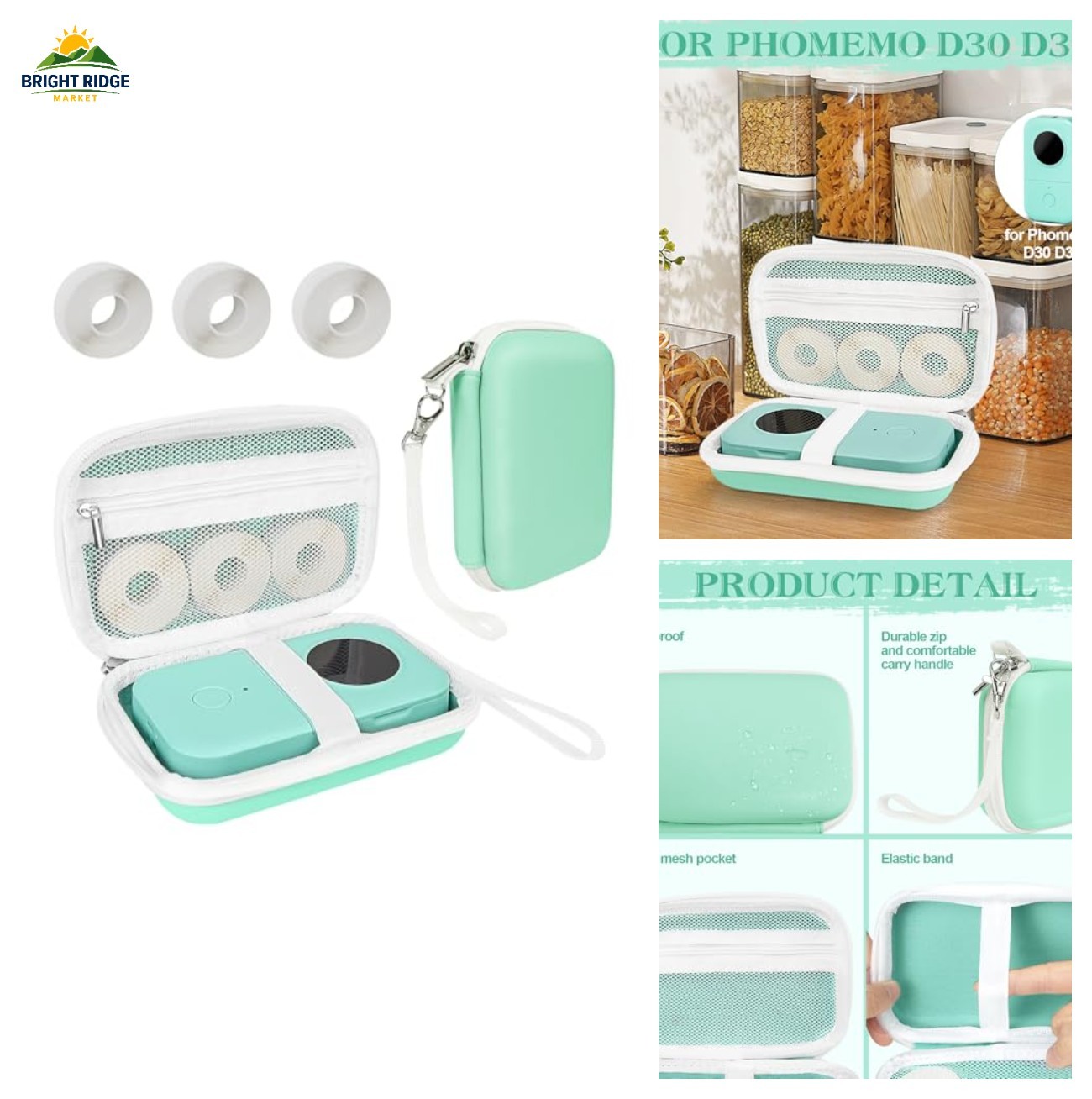 Label Printer Case with 3 Thermal Labels for Phomemo D30 D35, Green