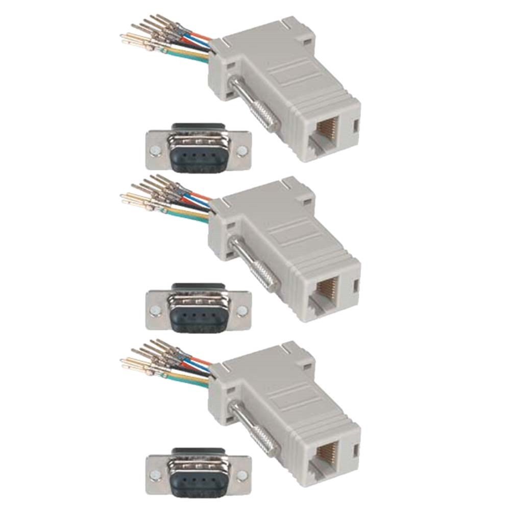 3x DB9 RS232 Male to RJ11 RJ12 6P6C Phone Line Jack Modular Adapter Ivory
