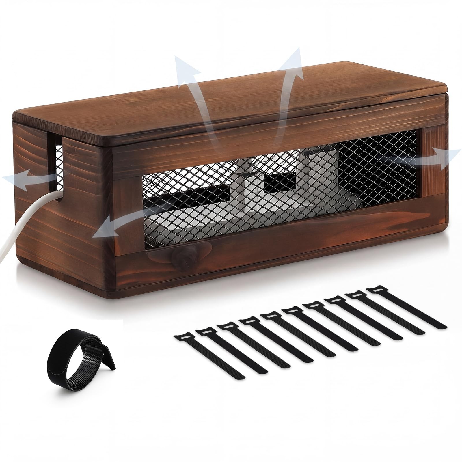 Chunful Extra Large Cable Management Box, 16'' Wood Cord Hider Organizer with...